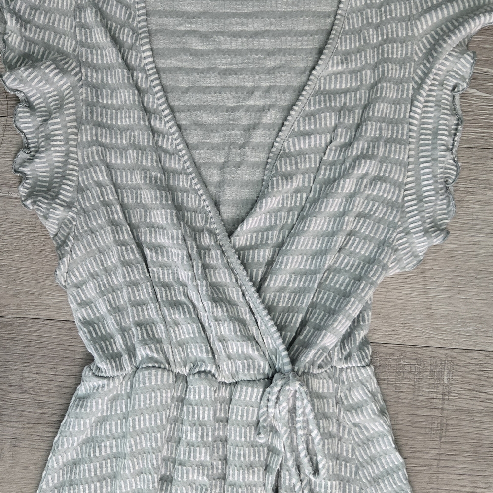 Caution To The Wind Light Green & White Striped Midi Dress - Picture 3 of 4